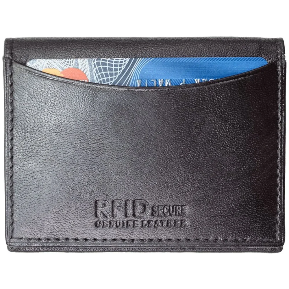 Mens Genuine Leather Bifold Credit Card Holder with RFID Blocking